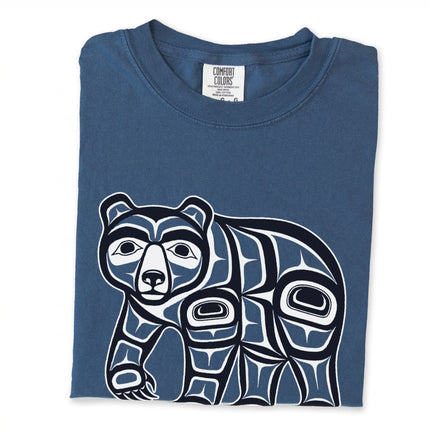 Formline bear graphic long sleeve tee in red and white colors.