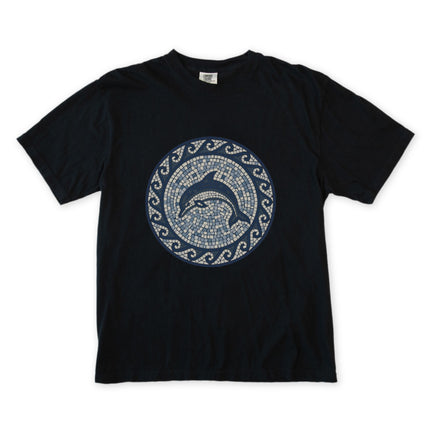 Dolphin Mosaic Art T-Shirt | Blue Marine Sea Life Greek Key Design Tee Shirt