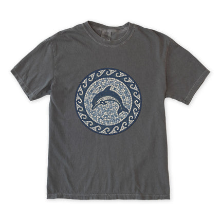 Dolphin Mosaic Art T-Shirt | Blue Marine Sea Life Greek Key Design Tee Shirt