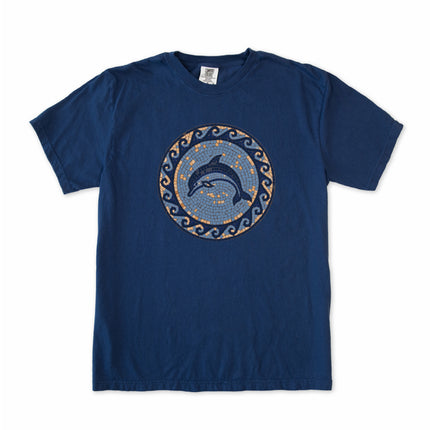 Dolphin Mosaic Art T-Shirt | Blue Marine Sea Life Greek Key Design Tee Shirt