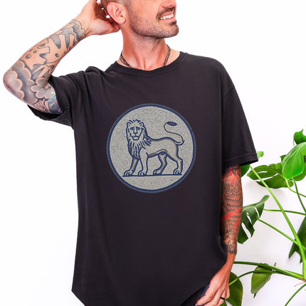Blue Grey Mosaic Lion T-Shirt | Ancient Animal Graphic Tee | Comfort Colors