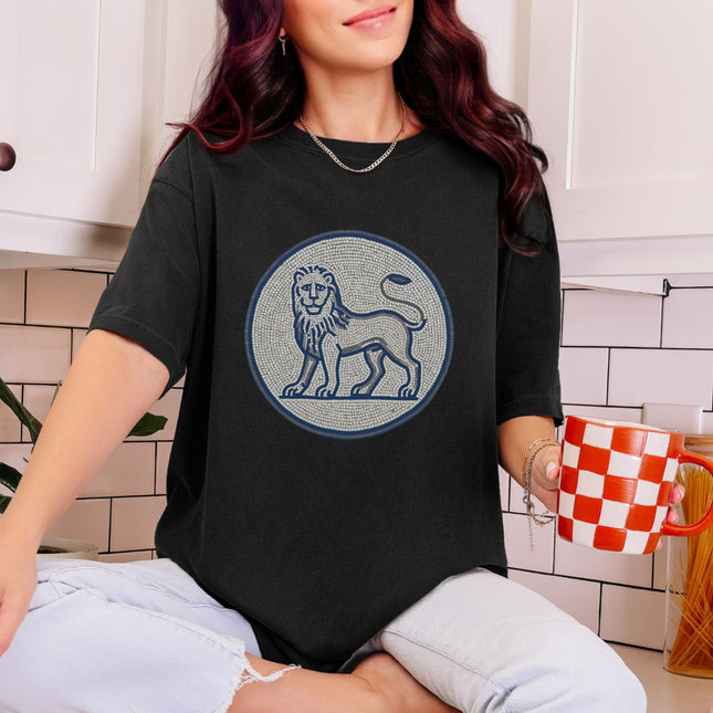 Blue Grey Mosaic Lion T-Shirt | Ancient Animal Graphic Tee | Comfort Colors