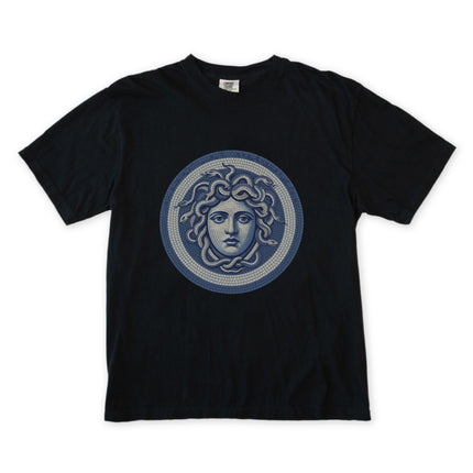 Blue Medusa Mosaic T-Shirt | Greek Mythology Gorgon Head Graphic Tee Shirt