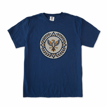 Mosaic Phoenix T-Shirt | Blue Roman Style Mythological Bird Graphic Tee