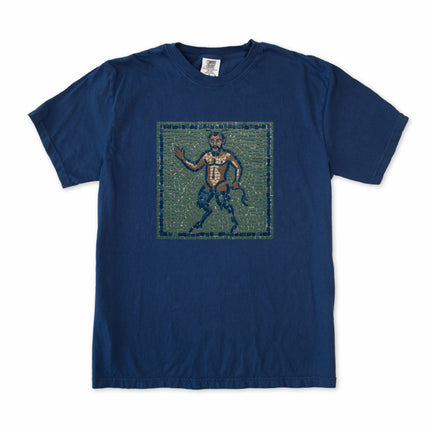 Satyr mosaic t-shirt featuring ancient Greek mythology art and creature design print.