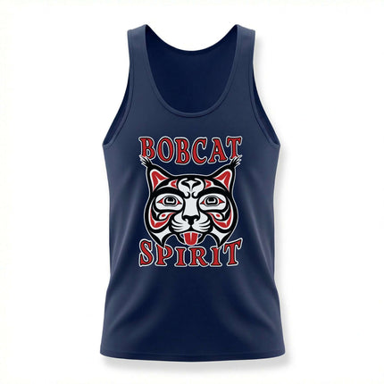 Bobcat Spirit tank top featuring a stylized red bobcat face in tribal Native American art style.