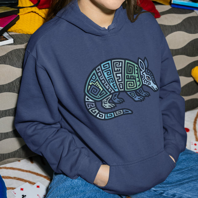 Mayan Armadillo Geometric Design Hoodie | Tribal Animal Pullover Hoodie