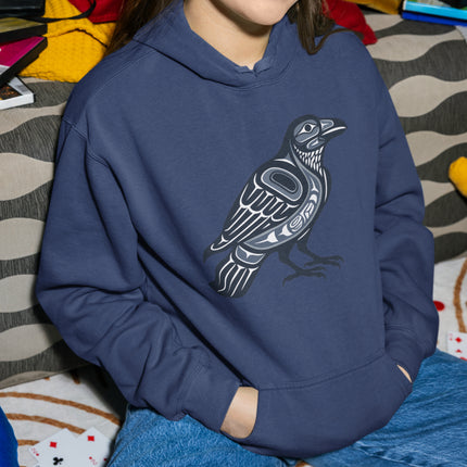 Inuit Inspired Raven Symbol Hoodie | Native American Tribal Art Pullover Hoodie