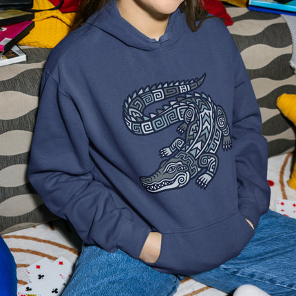 Mayan Crocodile Tribal Art Hoodie | Ancient Geometric Symbol Pullover Hoodie