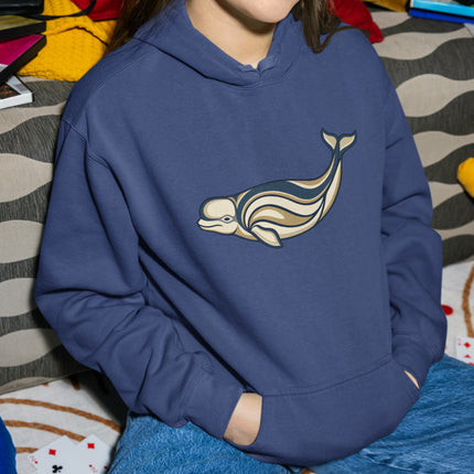 Beluga Whale Inuit Art Hoodie | Arctic Marine Stylized Pullover Hoodie