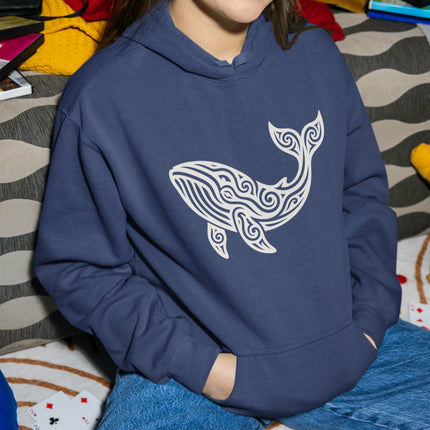 Tribal Whale Art Hoodie | Stylized Ocean Spirit Animal Pullover Hoodie