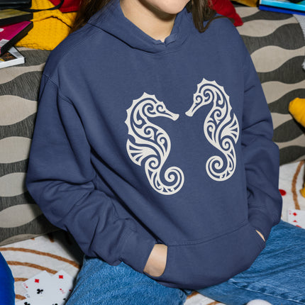 Tribal Seahorse Hoodie | Intricate Ocean Life Graphic Pullover Hoodie