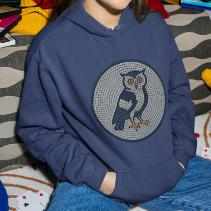 Ancient Greek Mosaic Owl Hoodie | Athena Wisdom Pullover | Comfort Colors Hoodie