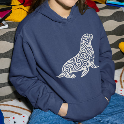 Tribal Seal Hoodie | Ornate Swirl Animal Design Pullover | Comfort Colors Hoodie