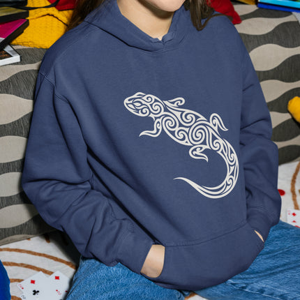 Tribal Lizard Swirl Pattern Hoodie | Reptile Animal Graphic Unisex Pullover Hoodie