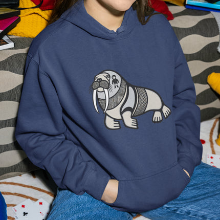 Inuit Inspired Walrus Hoodie | Arctic Animal Indigenous Art Graphic Pullover Hoodie