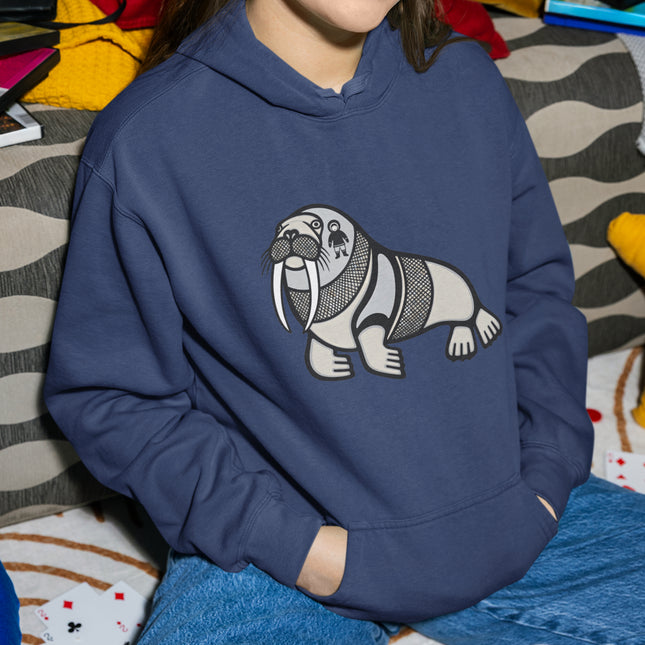 Inuit Inspired Walrus Hoodie | Arctic Animal Indigenous Art Graphic Pullover Hoodie