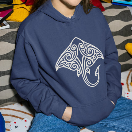 Tribal Stingray Hoodie | Polynesian Ocean Graphic Symbol Pullover Hoodie