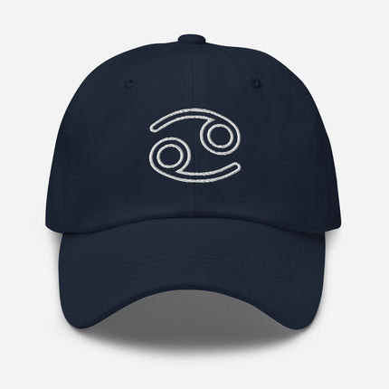 Embroidered Cancer zodiac outline baseball cap featuring astrological horoscope design.