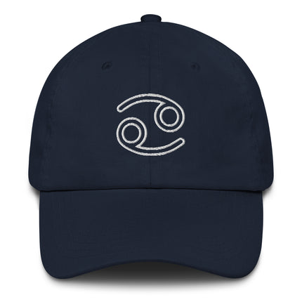 Embroidered Cancer zodiac sign baseball cap with astrology constellation design.