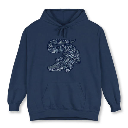 Mayan Crocodile Tribal Art Hoodie | Ancient Geometric Symbol Pullover Hoodie