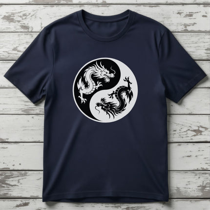 Chinese Dragon Yin Yang T-Shirt | Opposing Serpents Graphic Tee | V4