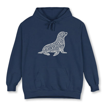 Tribal Seal Hoodie | Ornate Swirl Animal Design Pullover | Comfort Colors Hoodie