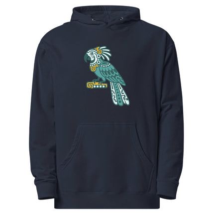 Mayan Parrot Hoodie | Green Bird with Long Patterned Tail Design