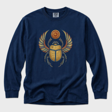 Winged Khepri Scarab Long Sleeve T-Shirt | Egyptian God Graphic Tee