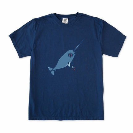 Arctic narwhal graphic t-shirt design inspired by Inuit art and arctic ocean life.