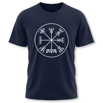 Vegvisir rune compass graphic tee featuring Norse Viking symbolism and runic design.