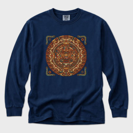Aztec Calendar T-Shirt | Mesoamerican Sun Stone Art Long Sleeve Tee