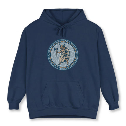 Mosaic Minotaur Hoodie | Greek Mythology Labrys Axe Unisex Pullover Hoodie