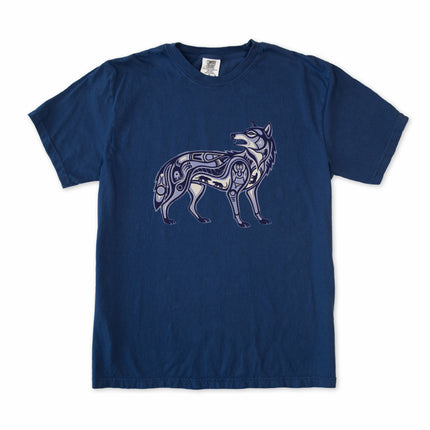 Inuit tribal wolf symbol tee shirt with arctic animal graphic design.