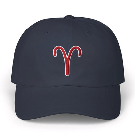 Aries Zodiac Sign Embroidered Baseball Cap | Red Symbol Black Hat
