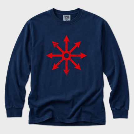 Chaos Star Long Sleeve T-Shirt | Red Eight-Arrow Symbol Graphic Tee