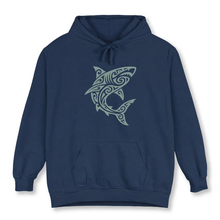 Polynesian Tribal Shark Hoodie | Ocean Predator Tattoo Design | Comfort Colors Hoodie