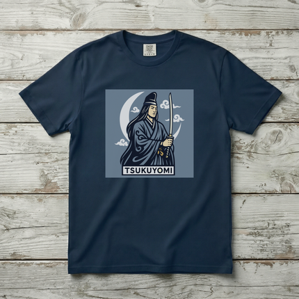 Tsukuyomi Japanese Moon God Graphic T-Shirt | Sword & Crescent Moon | V1