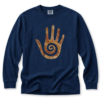 Spiral Healing Hand Long Sleeve T-Shirt | Textured Earth-Tone Motif Tee