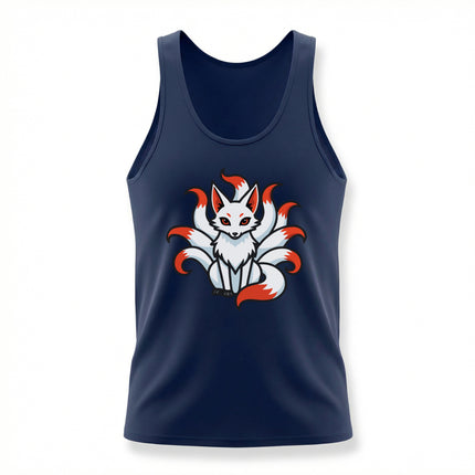 Stylized nine-tailed fox kitsune graphic art print, representing Japanese mythology.