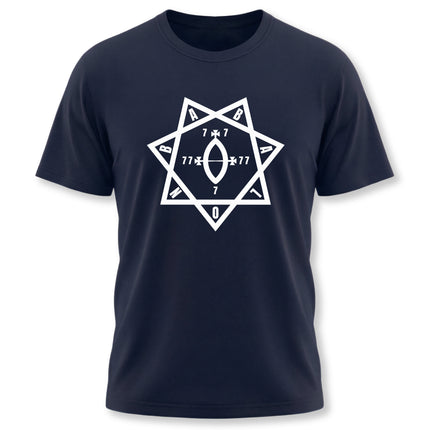 Star of Babalon occult symbol graphic tee featuring Thelema and Babalon design.