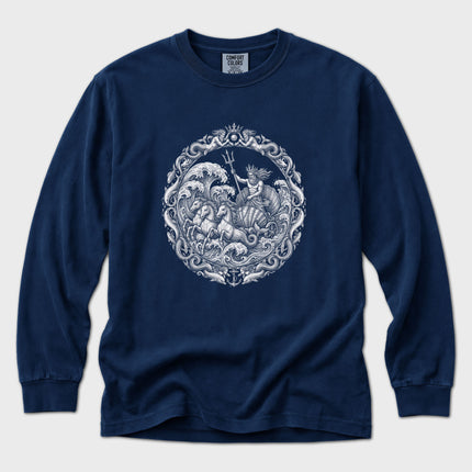 Poseidon Chariot T-Shirt | Greek Sea God with Trident Long Sleeve Tee