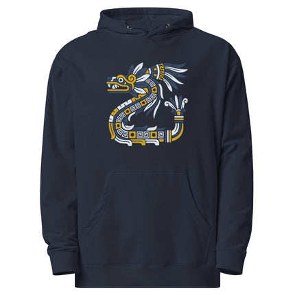 Aztec Feathered Serpent Hoodie | Blue, Green, and Gold Coil Design