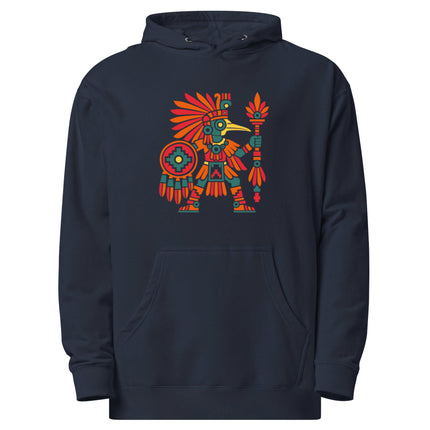 Aztec Hummingbird Warrior Hoodie | Red and Orange Bird Figure