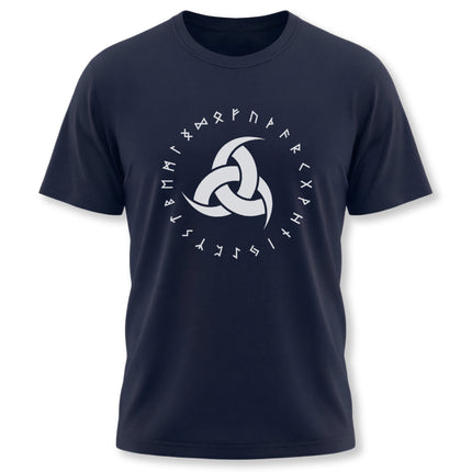 Norse graphic tee featuring Odin's horns and a surrounding circle of runes.