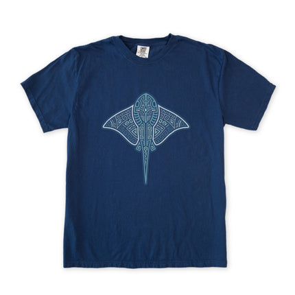 Mayan Stingray T-Shirt | Tribal Geometric Blue Ocean Animal Unisex Tee Shirt