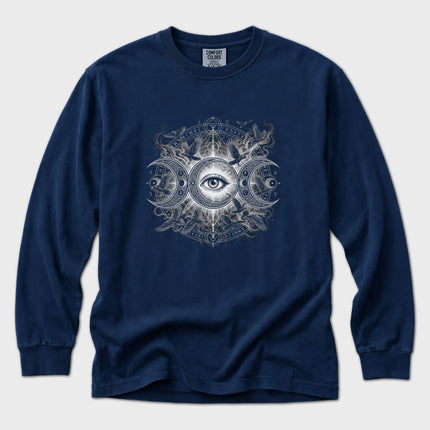 Triple Moon Eye Long Sleeve T-Shirt | Celestial Lunar Graphic Tee