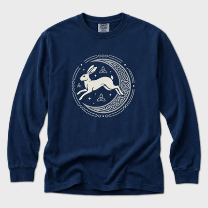 Celtic Hare T-Shirt | Moon and Knotwork Graphic Long Sleeve Tee