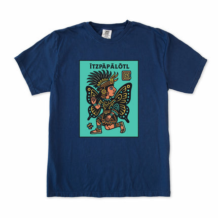 Aztec Butterfly Goddess T-Shirt graphic featuring Mesoamerican mythology art.