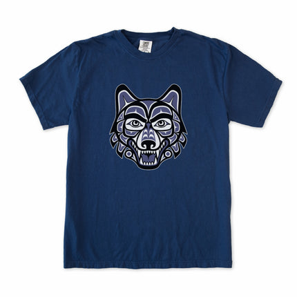 Haida wolf head graphic tee featuring Pacific Northwest indigenous artwork on a comfortable t-shirt.